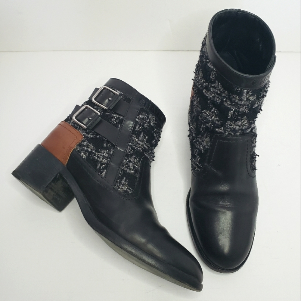 CHANEL Black and Brown Ankle Boots